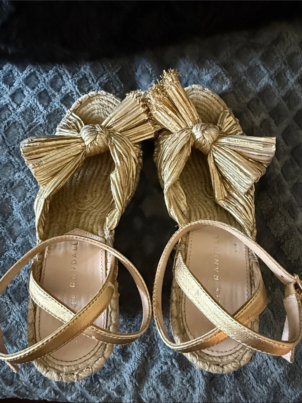 Loeffler Randall Metallic Gold Espadrille Wedge Sandals with Bow